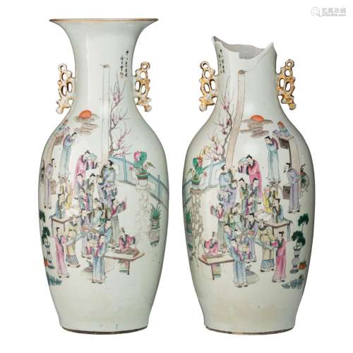 A pair of Chinese Qianjiangcai 'Scholars' vases, paired with...