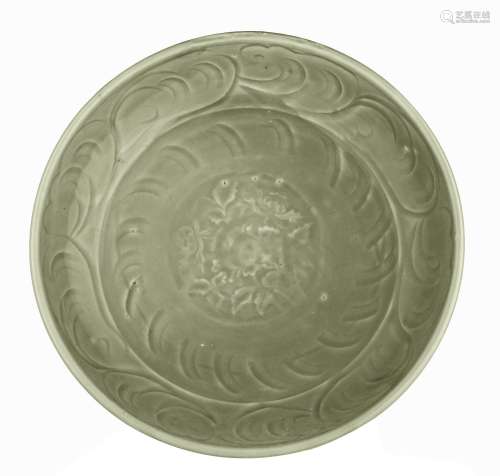 A Chinese Longquan celadon 'Peony' charger, Ming period, ø 3...