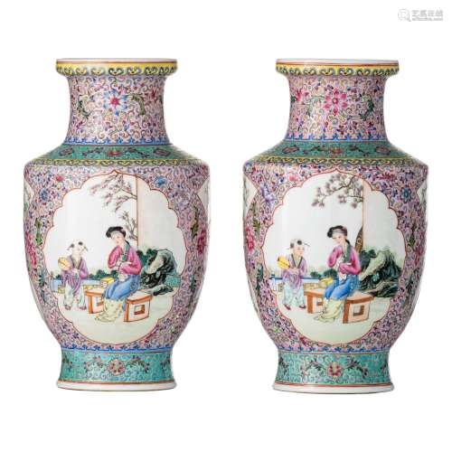 A pair of Chinese famille rose baluster vases, with a Qianlo...