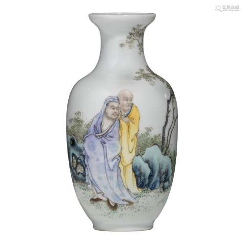 A very fine Chinese famille rose enamelled 'Luohan' vase, wi...
