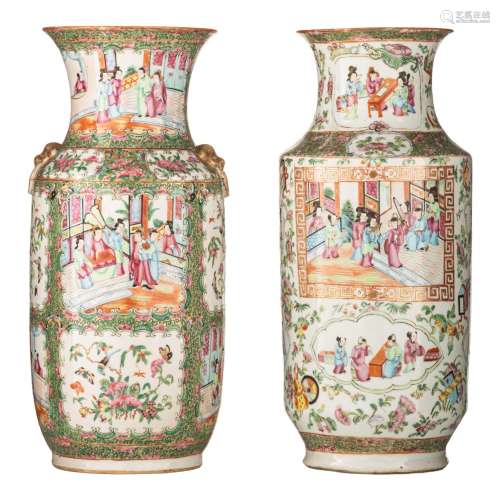 Two Chinese Canton vases, one paired with Fu lion head handl...