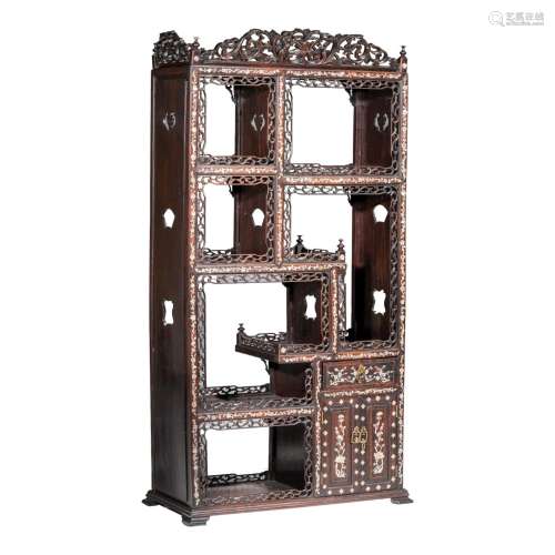 An elegant Chinese carved and inlaid display cabinet, late Q...