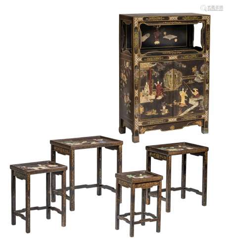 A Chinese coromandel lacquer small cabinet and four-pieces n...