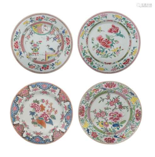 Four Chinese famille rose floral decorated export porcelain ...