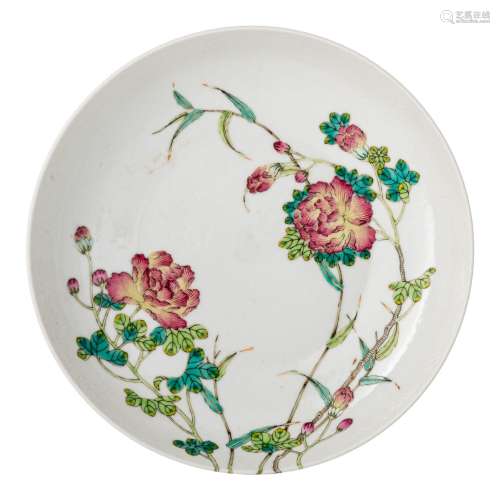 A Chinese famille rose 'Peony' dish, anhua marked Daoguang a...