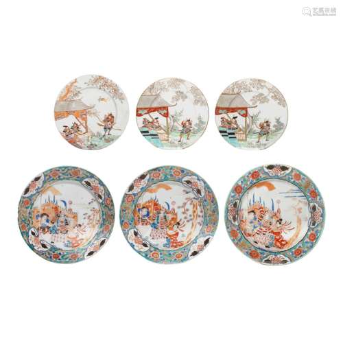 Two series of three finely decorated Japanese Imari 'Samurai...