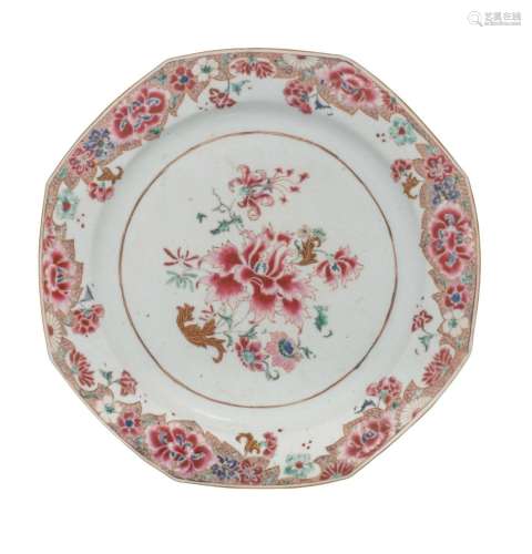 A Chinese famille rose floral decorated octagonal export por...