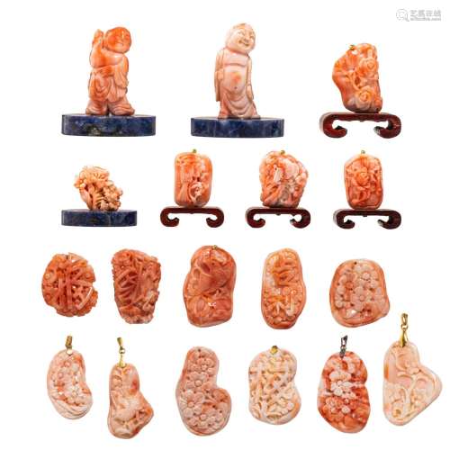 A collection of coral pendants and ornaments, late Qing/Repu...