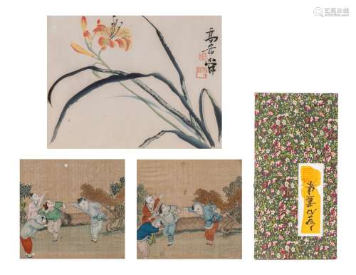 A collection of three Chinese paintings and an album after Q...