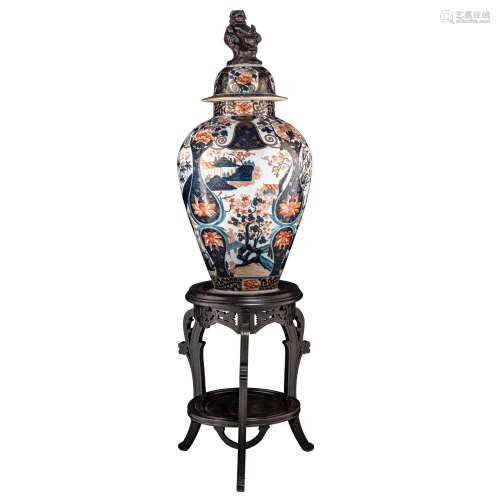 A French Samson Imari vase and cover, 19thC, H 90 cm - on a ...