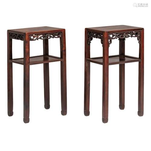 A pair of Chinese rosewood high stands, late Qing/Republic p...