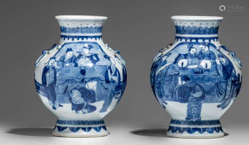A near pair of Chinese blue and white hu vases, with a Kangx...