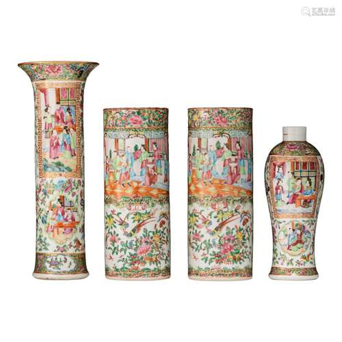 Four Chinese Canton famille rose garniture vases, 19thC, tal...