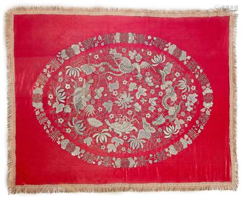 A Chinese 'Peking knot stitch' silk embroidery, late Qing, 7...