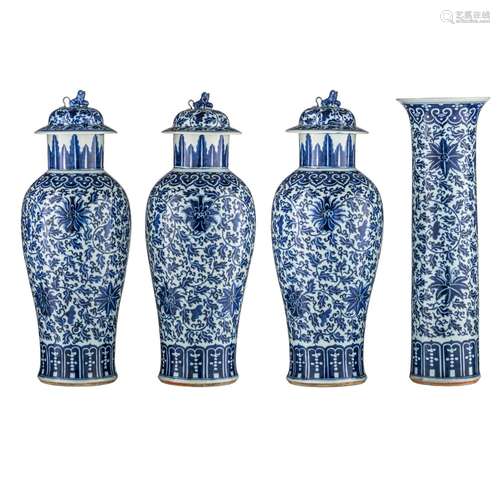 An impressive Chinese blue and white four-piece garniture se...