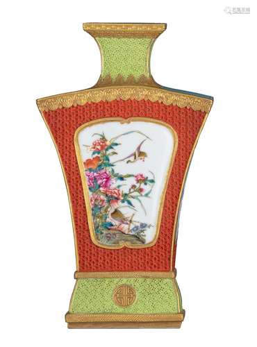 A Chinese famille rose Hu vase, with a Qianlong mark, 20thC,...