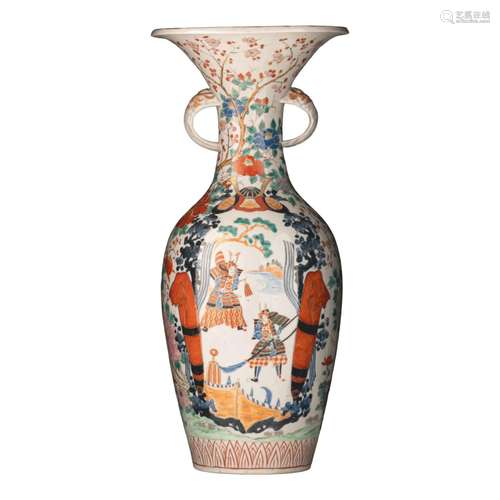 A Japanese Imari vase, paired with elephant-head handles, la...