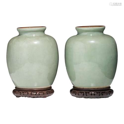 A pair of Chinese celadon glazed vases, late 19thC/Republic ...