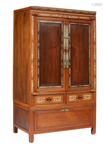 A Chinese assembled hardwood and elm wood two-layer cabinet,...