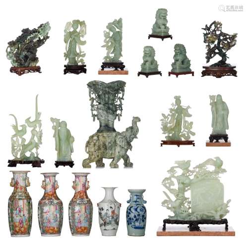 A collection of Chinese jadeite sculptures, 20thC, tallest H...