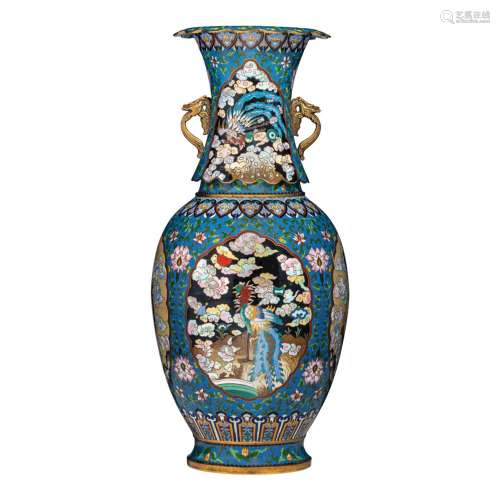 A Chinese cloisonné enamelled bronze vase, paired with drago...