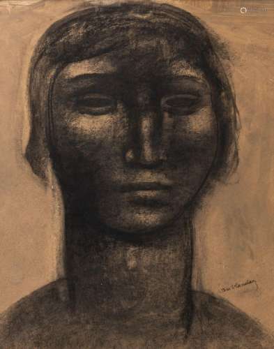 Julien Van Vlasselaer (1907-1982), female head, charcoal and...