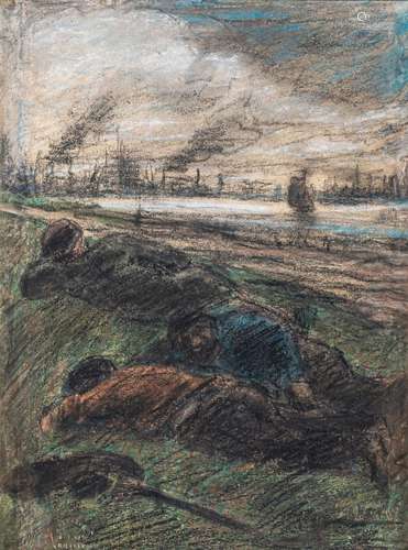 Eugeen Van Mieghem (1875-1930), resting soldiers, pastel, 22...