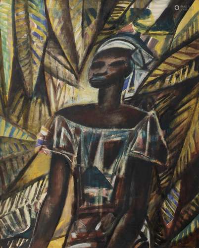 Floris Jespers (1889-1965), African Lady, oil on paper on fi...