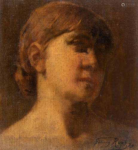 Felicien Rops (1833-1898), a study of a female head, oil on ...