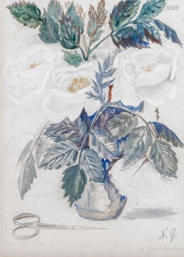 Nathalie Gontcharova (1881-1962), flower still life, pencil,...