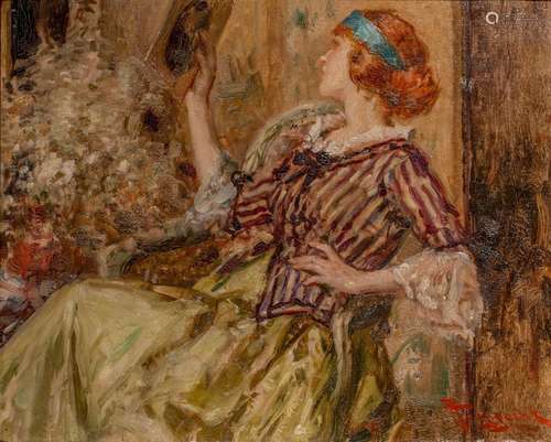 Fernand Toussaint (1873-1955/6), elegant lady, looking in th...