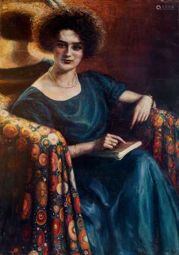 Max Moreau (1902-1992), portrait of a lady holding a book, o...