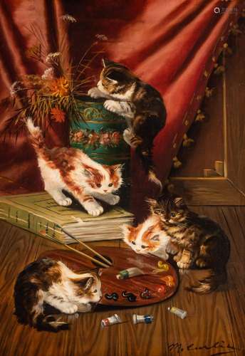 Max Carlier (1872-1938), playing kittens, oil on canvas, 58 ...