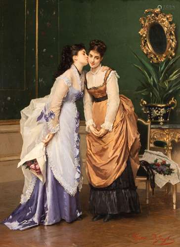 Gustave De Jonghe (1829-1893), two elegant sisters in a luxu...