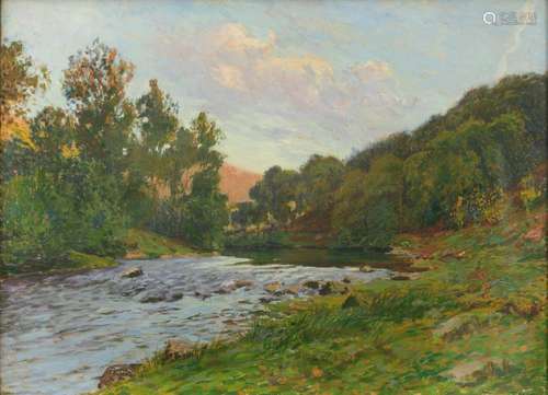 Paul Madeline (1863-1920), landscape with a river, oil on ca...