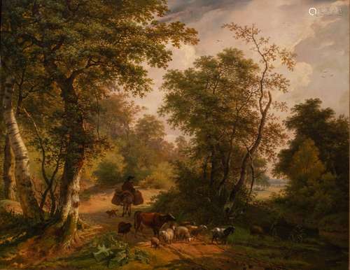 Pierre Hellemans (1787-1845), wooded landscape with shepherd...