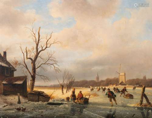 Nicolaas Johannes Roosenboom (1805-1880), skaters on the ice...