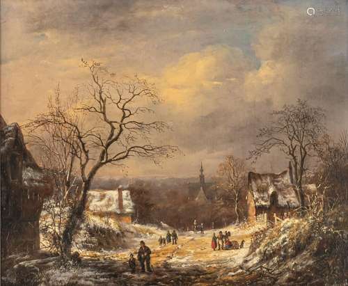 Albert Moerman (1808-1856), winter landscape with figures, o...