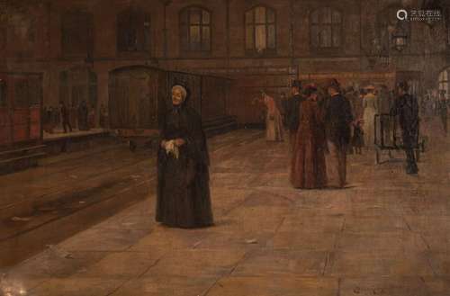 Duncan Mackellar (1849-1908), train passengers waiting on th...