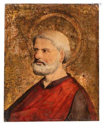 A rare quattrocento portrait of a Saint (Mark), tempera on g...