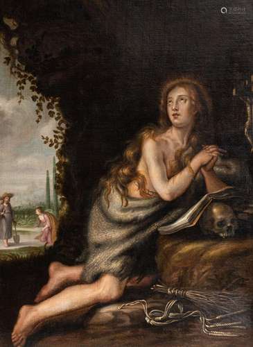 Mary Magdalene with the scene of 'Noli me Tangere' in the ba...