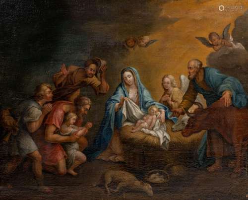 The adoration of the shepherds, 17thC, oil on canvas, 73 x 9...