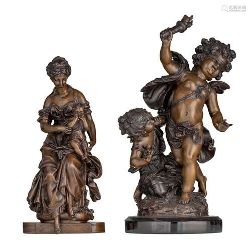 Two patinated bronze sculptures, both signed Moreau, H 38 - ...