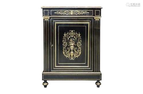 A Napoleon III ebonised cabinet, with inlaid brass decoratio...