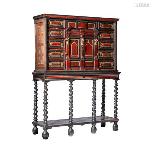 An Antwerp tortoiseshell cabinet-on-stand, 17thC and later, ...