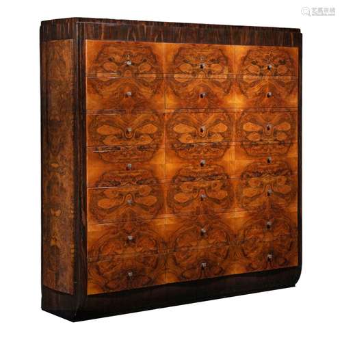 A burr and rosewood veneered French Art Deco notary cabinet,...