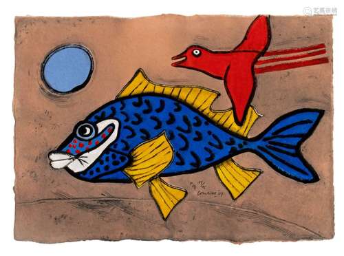 Corneille (1922-2010), 'Le poisson bleu', 2007, aqua-gravure...