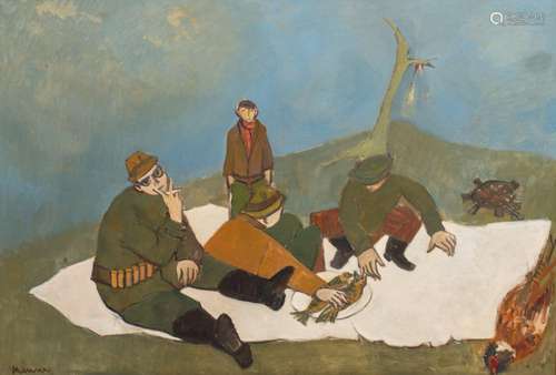 Herman Minner (1924-1981), 'Repas de chasse', oil on canvas,...