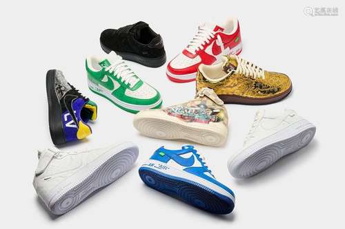 A complete series of nine Louis Vuitton x Nike “Air Force 1”...