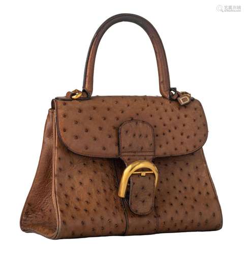 A Delvaux Brillant PM Ostrich leather handbag, H 24,5 x 18 c...